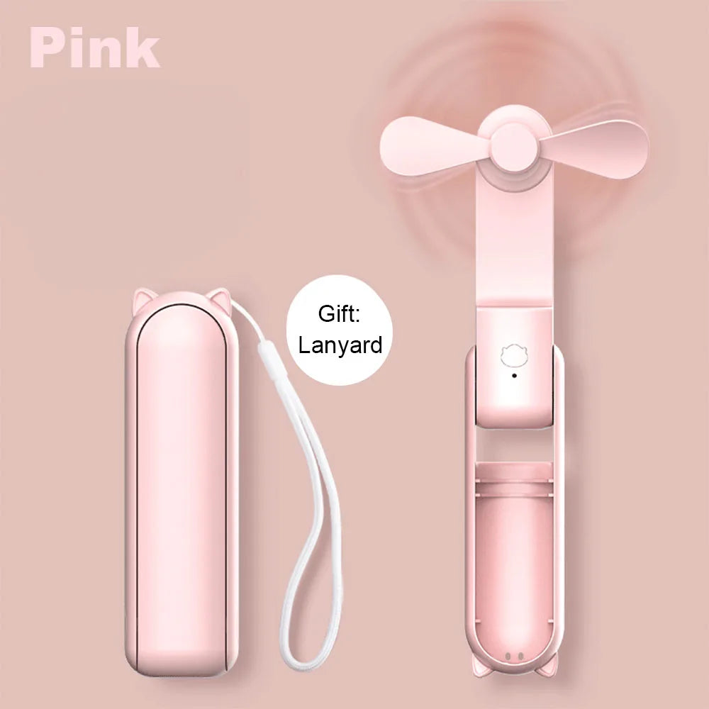 Portable Mini Handheld Fan 2000Mah Personal Foldable Small Cooling Travel Fan 3 in 1 Pocket Hand Fan with Power Bank 3 Speeds