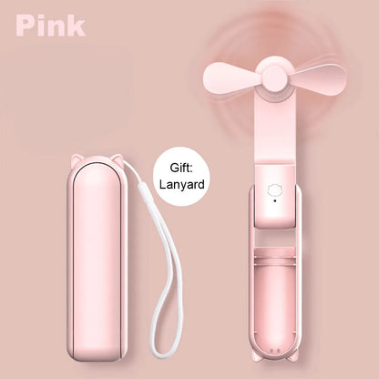 Portable Mini Handheld Fan 2000Mah Personal Foldable Small Cooling Travel Fan 3 in 1 Pocket Hand Fan with Power Bank 3 Speeds