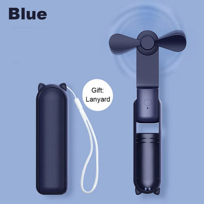 Portable Mini Handheld Fan 2000Mah Personal Foldable Small Cooling Travel Fan 3 in 1 Pocket Hand Fan with Power Bank 3 Speeds