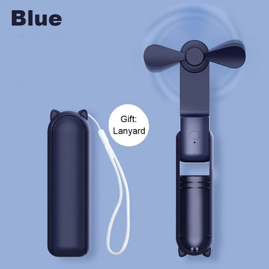 Portable Mini Handheld Fan 2000Mah Personal Foldable Small Cooling Travel Fan 3 in 1 Pocket Hand Fan with Power Bank 3 Speeds