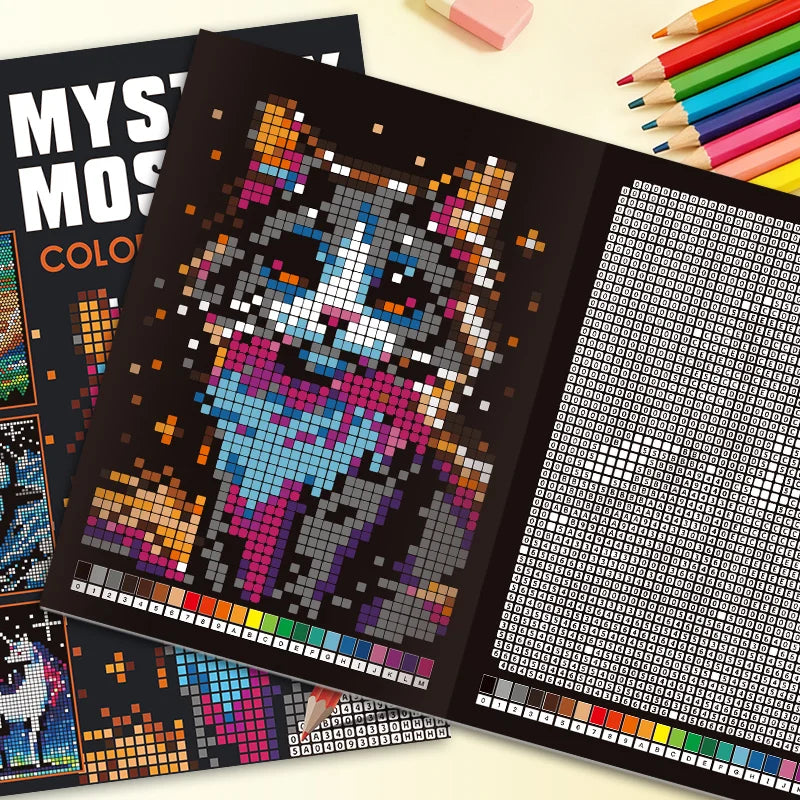 32 Pages Mystery Mosaic Color by Number Coloring Book for Adults Pixel Art Stress Relief