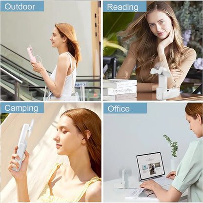 Portable Mini Handheld Fan 2000Mah Personal Foldable Small Cooling Travel Fan 3 in 1 Pocket Hand Fan with Power Bank 3 Speeds