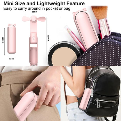 Portable Mini Handheld Fan 2000Mah Personal Foldable Small Cooling Travel Fan 3 in 1 Pocket Hand Fan with Power Bank 3 Speeds