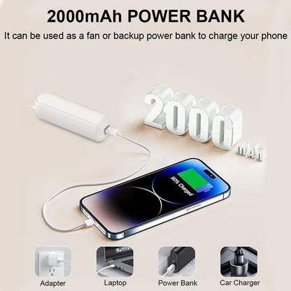 Portable Mini Handheld Fan 2000Mah Personal Foldable Small Cooling Travel Fan 3 in 1 Pocket Hand Fan with Power Bank 3 Speeds