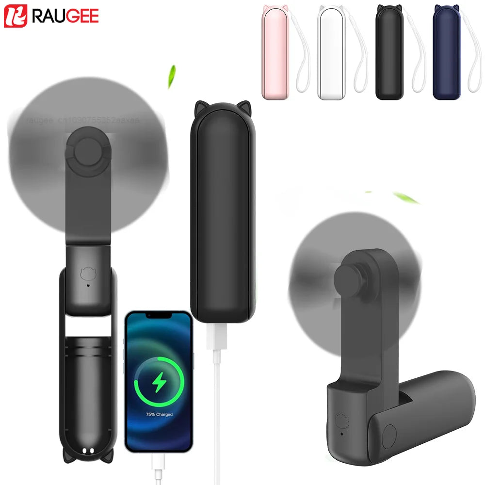 Portable Mini Handheld Fan 2000Mah Personal Foldable Small Cooling Travel Fan 3 in 1 Pocket Hand Fan with Power Bank 3 Speeds